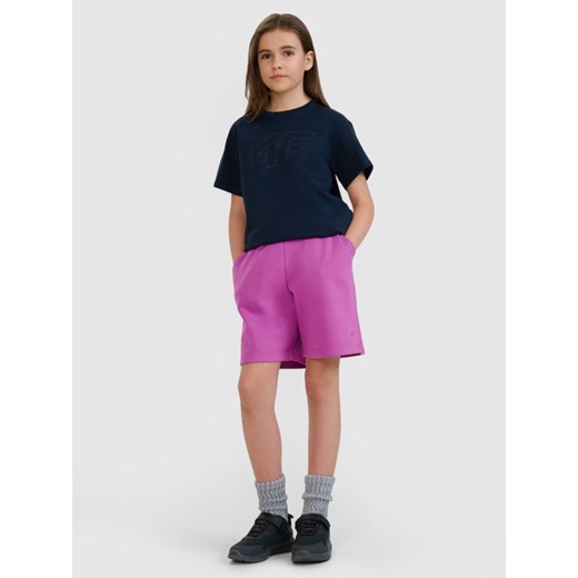 Dziewczęca koszulka oversize z nadrukiem 4F 4FJWMM00TTSHF2333 - granatowa ze sklepu Sportstylestory.com w kategorii Bluzki dziewczęce - zdjęcie 184739566