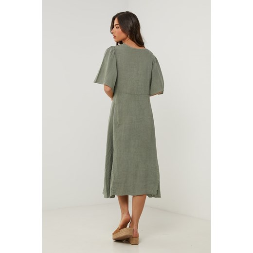 Le Monde du Lin Lniana sukienka w kolorze zielonym Le Monde Du Lin 38/40 wyprzedaż Limango Polska