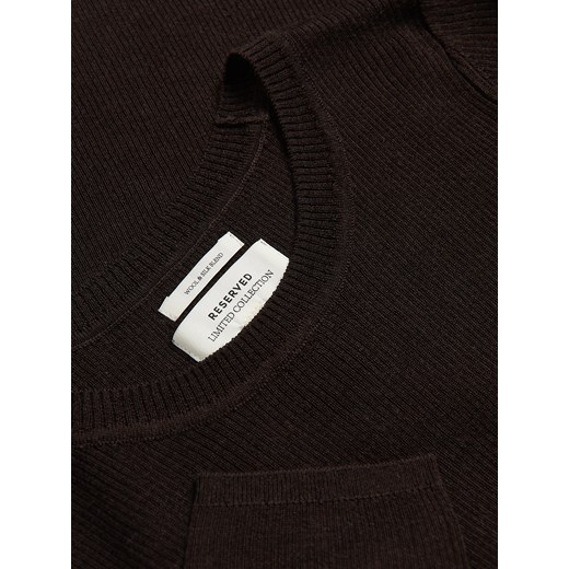 Reserved - Wełniana bluzka z dodatkiem jedwabiu - ciemnobrązowy Reserved XL Reserved