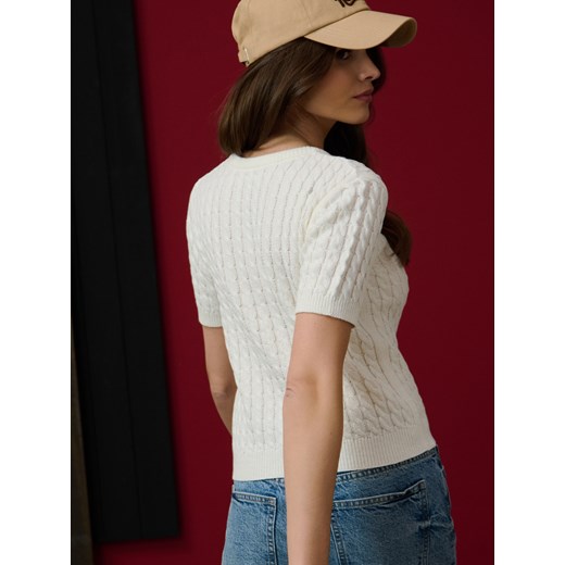 Sinsay - Kardigan z krótkim rękawem i ozdobnymi guzikami - kremowy Sinsay XL Sinsay