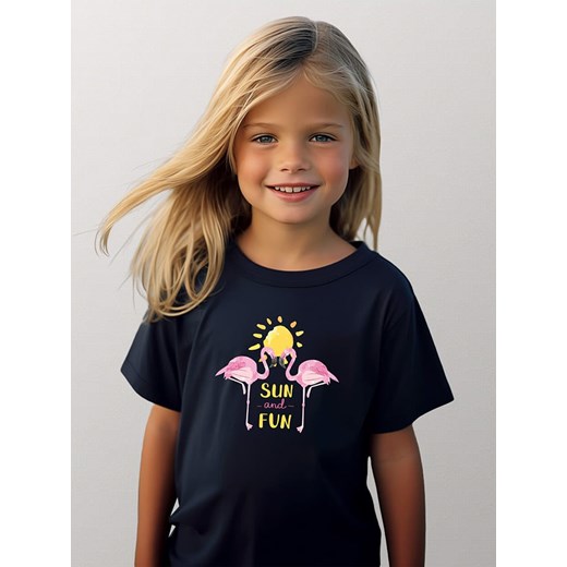 WOOOP Koszulka &quot;Flamingo sun and fun&quot; w kolorze granatowym ze sklepu Limango Polska w kategorii Bluzki dziewczęce - zdjęcie 184746557