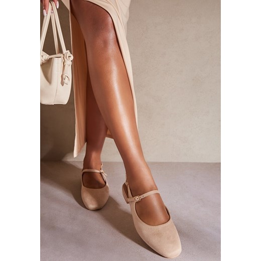 Beżowe Sandały Slingback Vices z Wkładką ze Skóry Naturalnej Sovritia ze sklepu renee.pl w kategorii Czółenka - zdjęcie 184747158