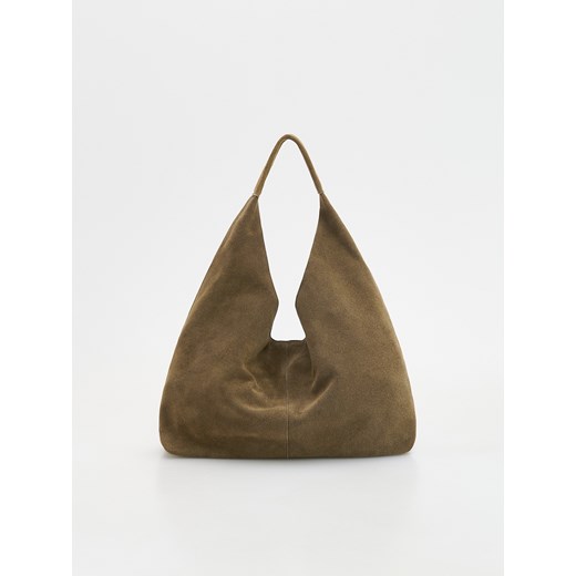 Reserved - Zamszowa torebka hobo - brązowy ze sklepu Reserved w kategorii Torby Shopper bag - zdjęcie 184748427