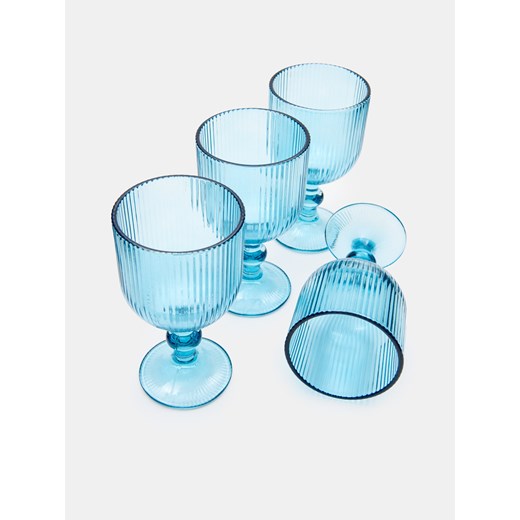 Sinsay - Ryflowane szklanki na nóżce 4 pack - niebieski Sinsay One Size Sinsay
