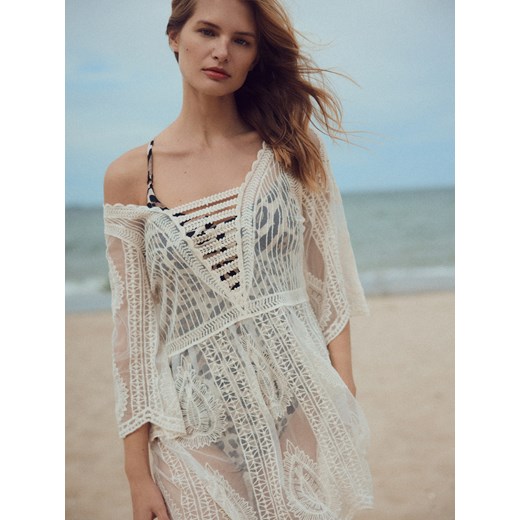 Reserved - Koronkowa narzutka plażowa - kremowy ze sklepu Reserved w kategorii Odzież plażowa - zdjęcie 184750927