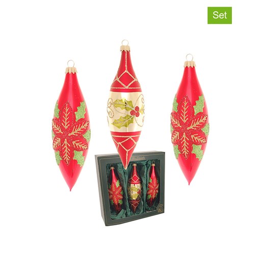 Krebs Glas Lauscha Bombki (3 szt.) w kolorze czerwono-złotym - dł. 15 cm ze sklepu Limango Polska w kategorii Dekoracje bożonarodzeniowe - zdjęcie 184751565