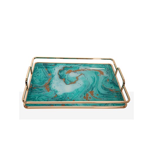 Romimex Taca w kolorze zielono-złotym - 38 x 26 x 6 cm ze sklepu Limango Polska w kategorii Tace - zdjęcie 184751726