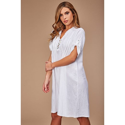 100% LIN Lniana sukienka w kolorze białym ze sklepu Limango Polska w kategorii Sukienki - zdjęcie 184752705