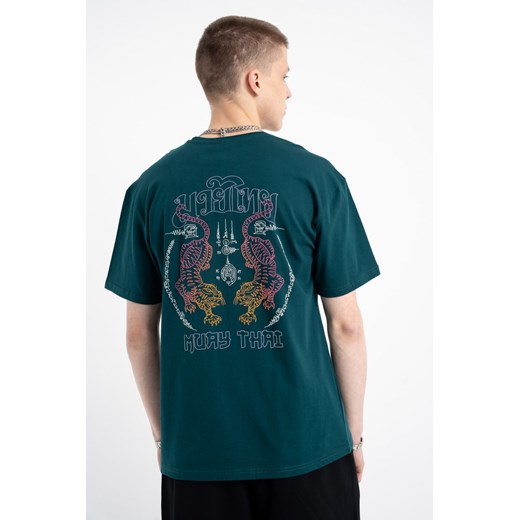 Ciemnozielony t-shirt z autorską grafiką z tyłu, rozmiar - 146, kolor - ciemna zieleń ze sklepu REPORTER w kategorii T-shirty chłopięce - zdjęcie 184753799