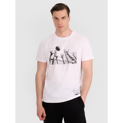 Męski t-shirt z nadrukiem 4F 4FRAW25TTSHM3319 - biały ze sklepu Sportstylestory.com w kategorii T-shirty męskie - zdjęcie 184754336