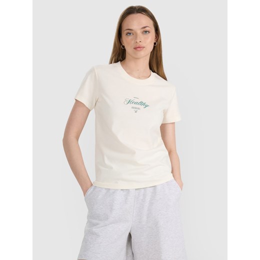 Damski t-shirt z nadrukiem 4F 4FRSS25TTSHF2780 - biały ze sklepu Sportstylestory.com w kategorii Bluzki damskie - zdjęcie 184754385