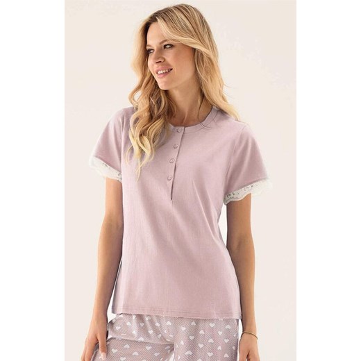 Bawełniana piżama damska z rozpinaną górą liliowa 2419, Kolor liliowy-wzór, Rozmiar 38, INFIORE ze sklepu Intymna w kategorii Piżamy damskie - zdjęcie 184757956