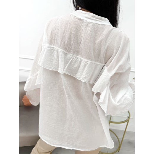 Biała Bawełniana Koszula z Falbanką Modnakiecka.pl 46 ModnaKiecka.pl