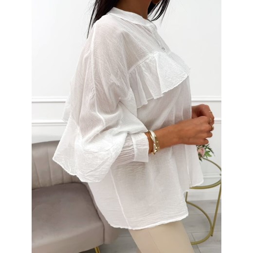 Biała Bawełniana Koszula z Falbanką Modnakiecka.pl 44 ModnaKiecka.pl