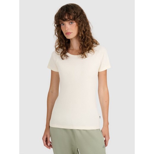 Damski t-shirt bez nadruku 4F 4FRSS25TTSHF2790 - biały ze sklepu Sportstylestory.com w kategorii Bluzki damskie - zdjęcie 184767307