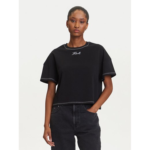 KARL LAGERFELD T-Shirt A3W17019 Czarny Boxy Fit ze sklepu MODIVO w kategorii Bluzki damskie - zdjęcie 184768146