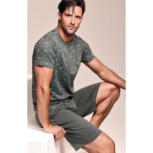 Krótka piżama męska ciemnozielona 2465, Kolor ciemnozielony-wzór, Rozmiar L, INFIOREUOMO ze sklepu Intymna w kategorii Piżamy męskie - zdjęcie 184769277