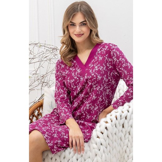 Bawełniana koszula nocna 1635 Emili, Kolor amarant-wzór, Rozmiar M, Leveza ze sklepu Intymna w kategorii Koszule nocne - zdjęcie 184769316