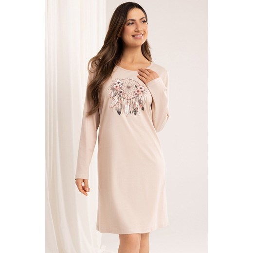 Bawełniana koszula nocna damska na długi rękaw beżowa 162, Kolor beżowy, Rozmiar S, Regina ze sklepu Intymna w kategorii Koszule nocne - zdjęcie 184769457