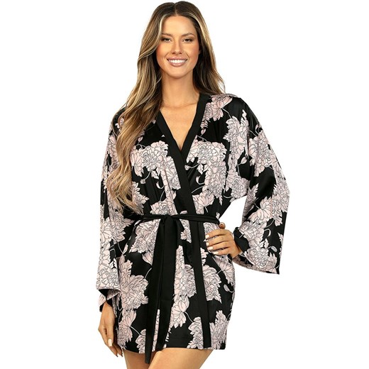 Szlafrok damski Perla, Kolor czarny-wzór, Rozmiar M, Wies-MANN ze sklepu Intymna w kategorii Szlafroki damskie - zdjęcie 184769538