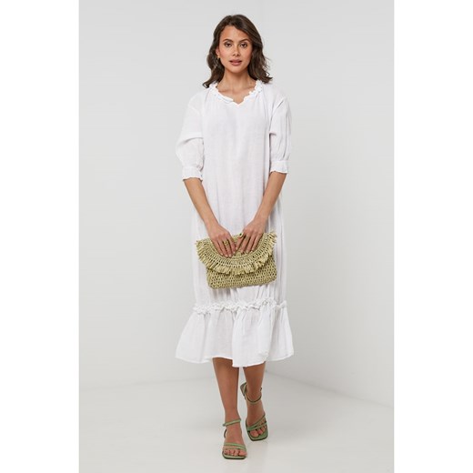 Lin Passion Lniana sukienka w kolorze białym Lin Passion 40/42 okazja Limango Polska