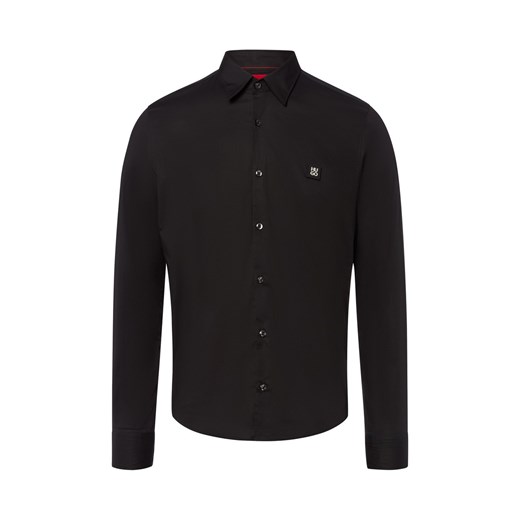 HUGO Koszula męska - Ermo Mężczyźni Slim Fit Bawełna czarny jednolity ze sklepu vangraaf w kategorii Koszule męskie - zdjęcie 184773265