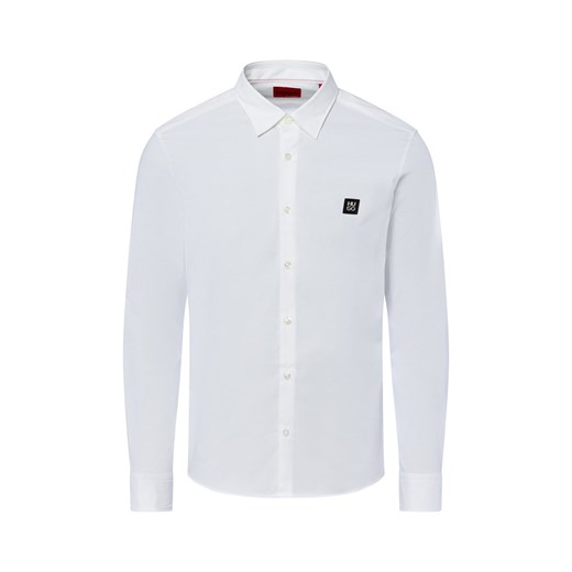 HUGO Koszula męska - Ermo Mężczyźni Slim Fit Bawełna biały jednolity ze sklepu vangraaf w kategorii Koszule męskie - zdjęcie 184773266