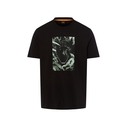 BOSS Orange Koszulka męska - Animali Mężczyźni Bawełna czarny jednolity ze sklepu vangraaf w kategorii T-shirty męskie - zdjęcie 184773288