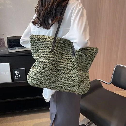 Słomiana torba shopper - Zielony ze sklepu Intimica.pl w kategorii Torby letnie - zdjęcie 184774776