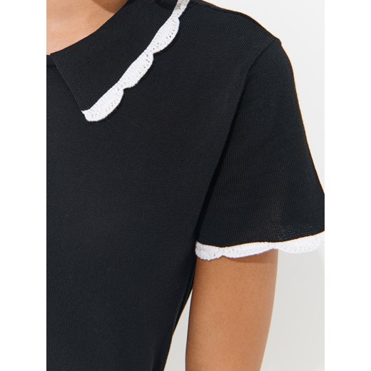 Mohito - Bawełniana bluzka z kołnierzykiem - czarny Mohito S Mohito