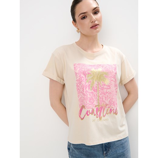 Mohito - T-shirt z nadrukiem - beżowy ze sklepu Mohito w kategorii Bluzki damskie - zdjęcie 184777115