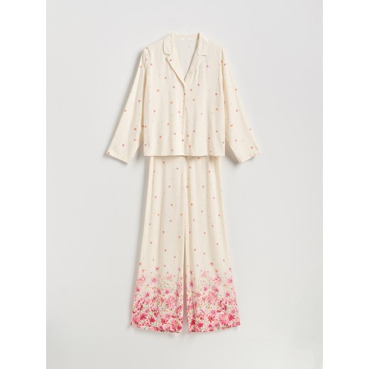 Reserved - Dwuczęściowa piżama z nadrukiem - złamana biel Reserved M Reserved