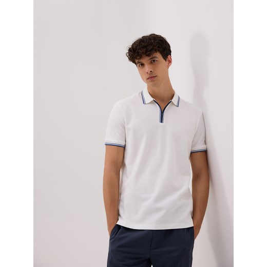 Reserved - Koszulka polo regular z lamówką - biały ze sklepu Reserved w kategorii T-shirty męskie - zdjęcie 184777716