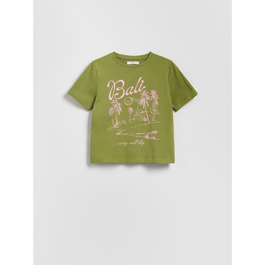 Reserved - T-shirt z nadrukiem - zielony ze sklepu Reserved w kategorii Bluzki damskie - zdjęcie 184777876