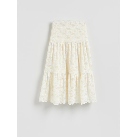 Reserved - Spódnica z koronką - złamana biel Reserved S Reserved