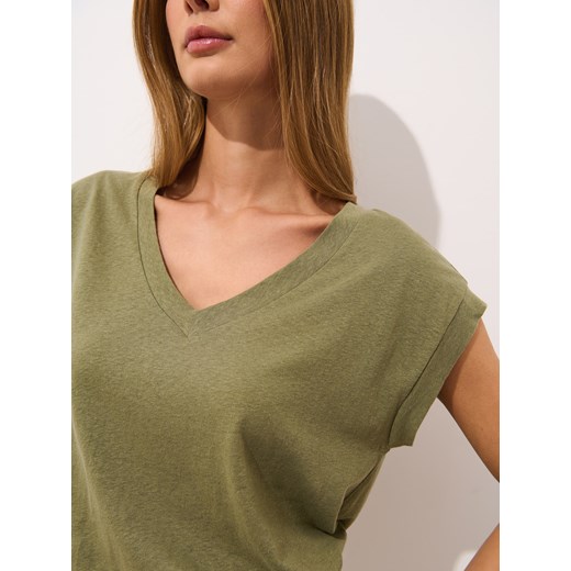 Mohito - T-shirt z lnu i wiskozy - oliwkowy Mohito M Mohito