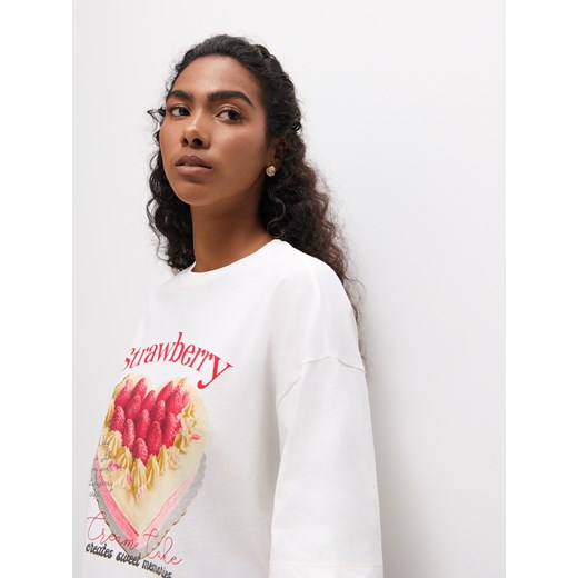 Mohito - Bawełniany t-shirt z nadrukiem - biały Mohito M Mohito