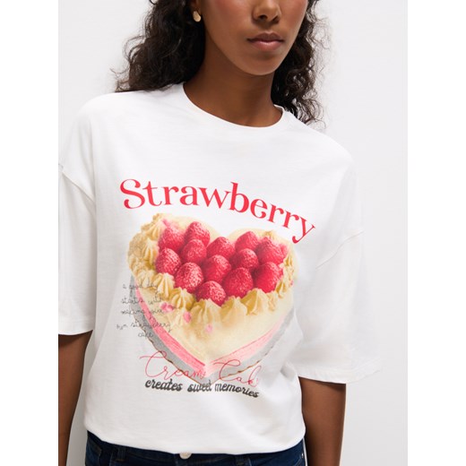 Mohito - Bawełniany t-shirt z nadrukiem - biały Mohito M Mohito