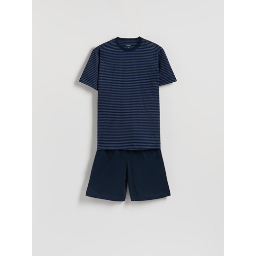 Reserved - Bawełniana dwuczęściowa piżama - niebieski ze sklepu Reserved w kategorii Piżamy męskie - zdjęcie 184780377