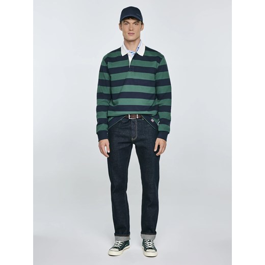 Koszulka męska polo z długim rękawem w pasy granatowo-zielona Miker 403 ze sklepu Big Star w kategorii T-shirty męskie - zdjęcie 184783768