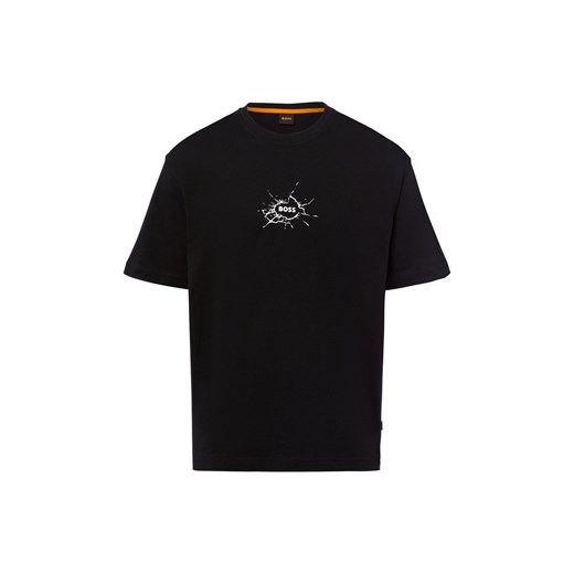 BOSS Orange Koszulka męska - Te_voyage Mężczyźni Bawełna czarny jednolity ze sklepu vangraaf w kategorii T-shirty męskie - zdjęcie 184791075