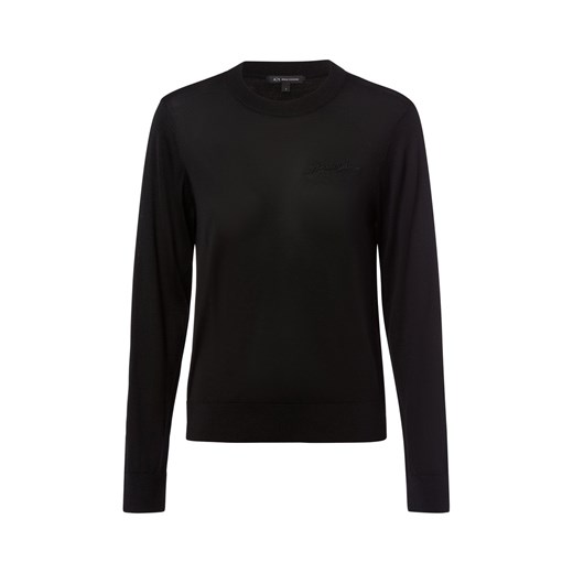 Armani Exchange Sweter damski Kobiety wełna ze strzyży czarny jednolity ze sklepu vangraaf w kategorii Swetry damskie - zdjęcie 184791078