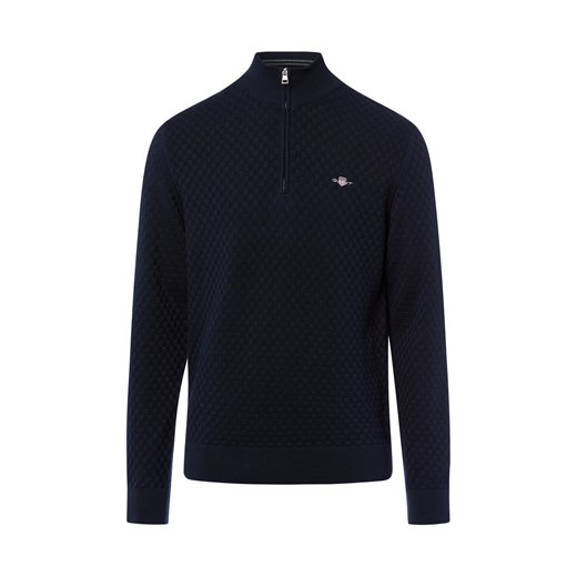 Gant Męska koszulka z dzianiny Mężczyźni Bawełna granatowy wypukły wzór tkaniny ze sklepu vangraaf w kategorii Swetry męskie - zdjęcie 184791087