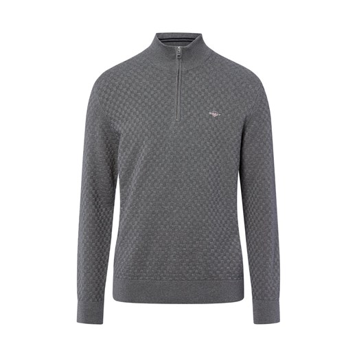 Gant Męska koszulka z dzianiny Mężczyźni Bawełna szary wypukły wzór tkaniny ze sklepu vangraaf w kategorii Swetry męskie - zdjęcie 184791088