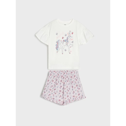 Sinsay - Piżama dwuczęściowa z luźnymi rękawami - kremowy Sinsay 104 (3-4 l) Sinsay