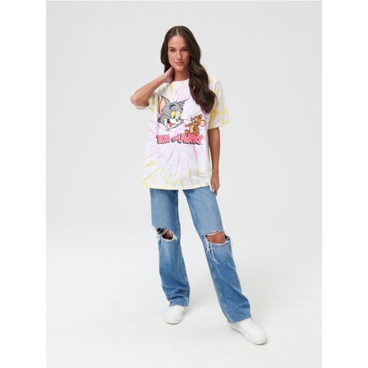 Sinsay - Koszulka tie dye Tom i Jerry - kremowy Sinsay XL Sinsay