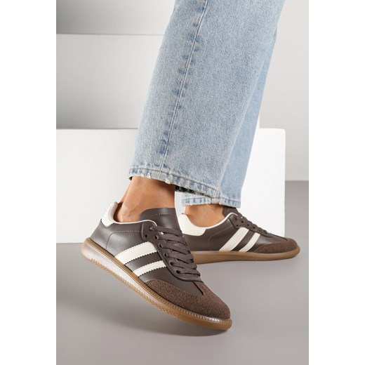 Brązowe Casualowe Sneakersy na Płaskiej Podeszwie z Paskami Jereria ze sklepu renee.pl w kategorii Buty sportowe damskie - zdjęcie 184795525