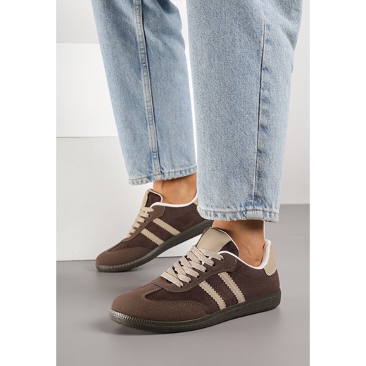 Brązowe Casualowe Sneakersy z Ekozamszu na Płaskiej Podeszwie Pemeriana ze sklepu renee.pl w kategorii Buty sportowe damskie - zdjęcie 184795549