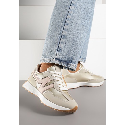 Złote Sneakersy na Płaskiej Podeszwie z Geometryczną Wstawką Helidi ze sklepu born2be.pl w kategorii Buty sportowe damskie - zdjęcie 184795718