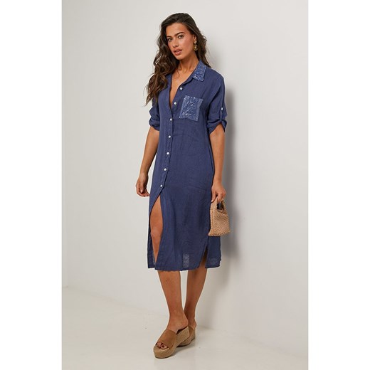 Rodier Lin Lniana sukienka w kolorze granatowym Rodier Lin L/XL wyprzedaż Limango Polska